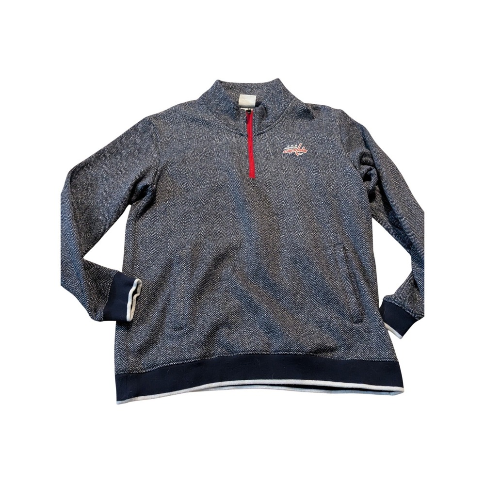 NHL Washington Capitals‎ Navy Herringbone Quarter Zip Pullover Sweater M 8/10